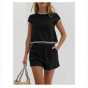 Commense Pure Cotton Contrast Trim
Shorts Set black